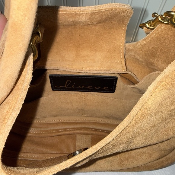 OLIVEVE EMILIA SMALL TOP HANDLE CROSSBODY BAG PURSE BROWN TAN ITALIAN SUEDE - Picture 10 of 16